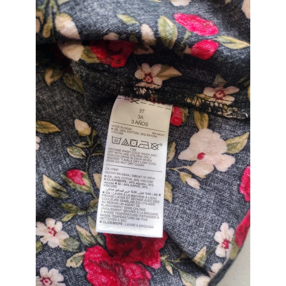 Old Navy Girls 3T Black Red Rose Floral Long Sleeve Empire Waist Jersey Dress